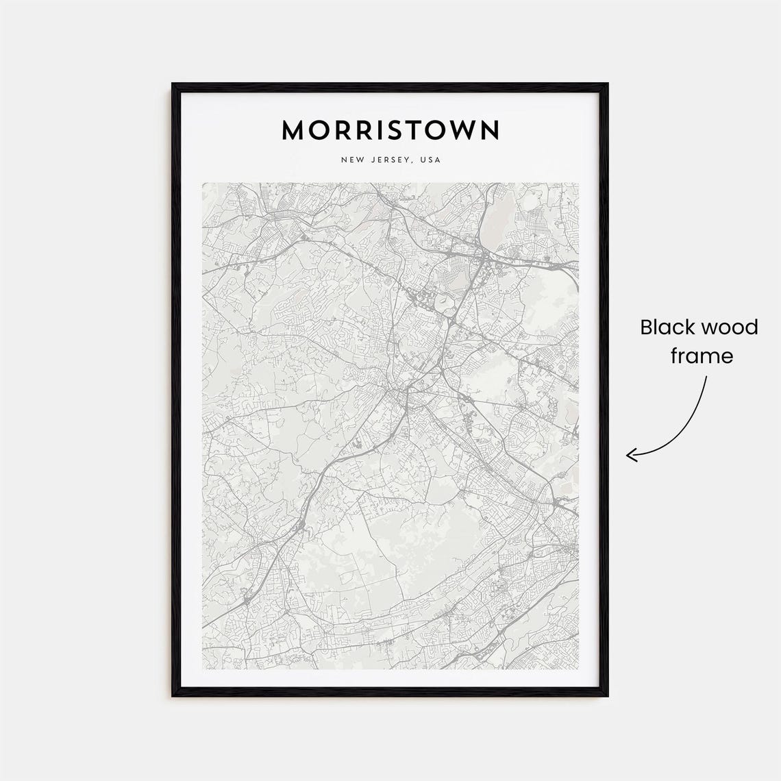 Morristown New Jersey USA Minimalist Light Gray City Street Map Poster - Image 3