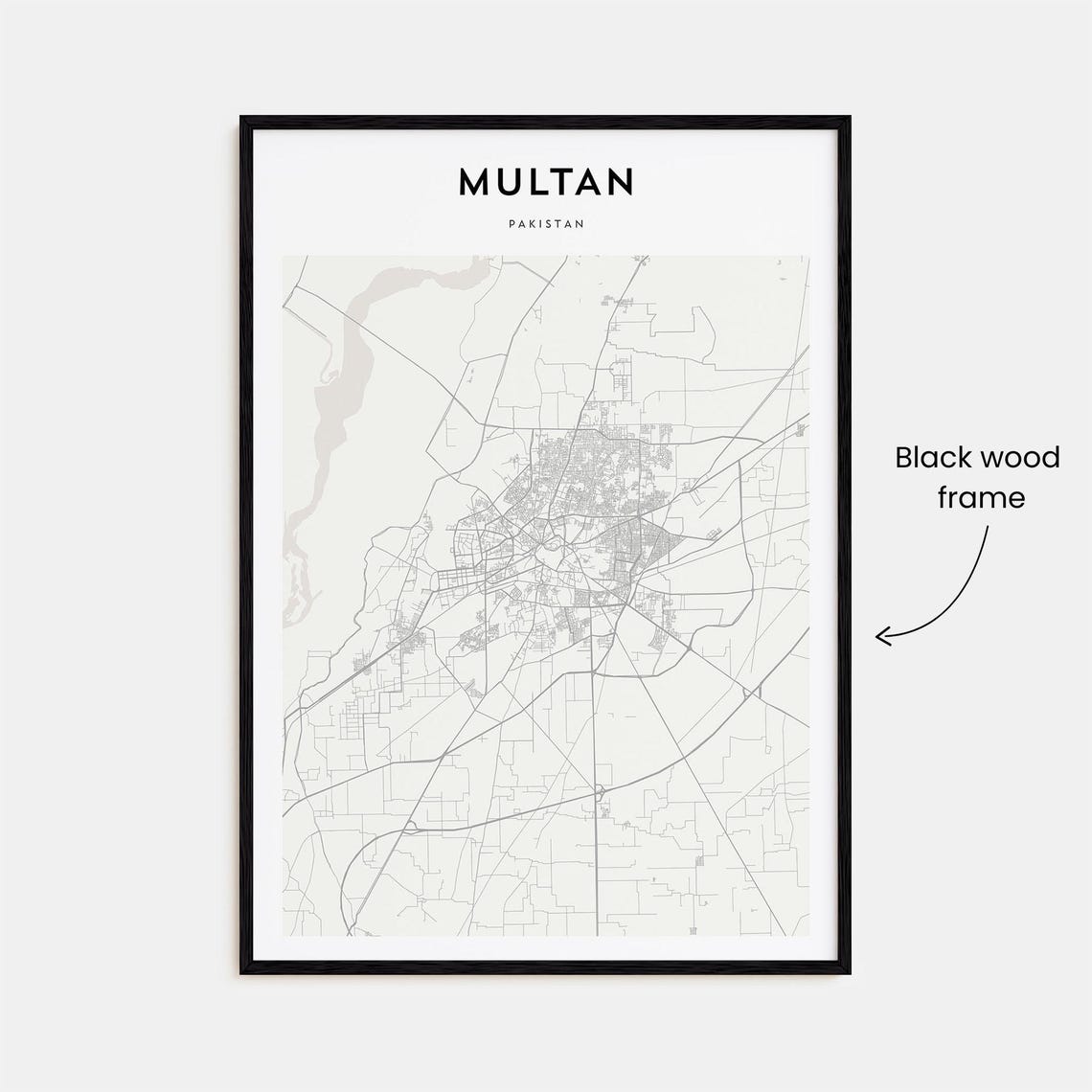 Multan Pakistan Minimalist City Street Map Black White Art Poster - Image 3