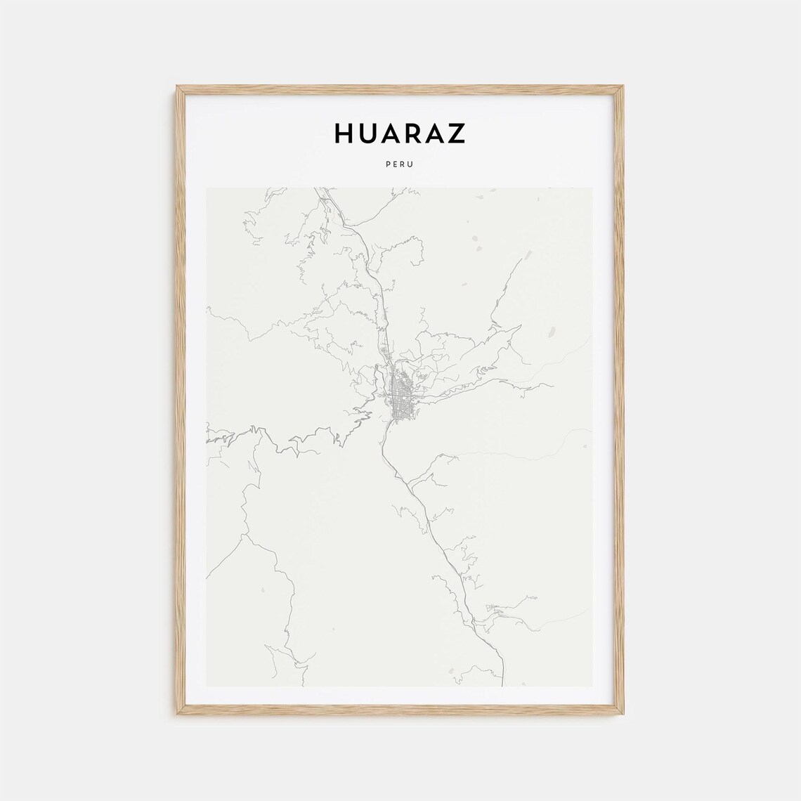 Huaraz Peru Minimalist Street Map Line Art Poster in Soft Grey Tones