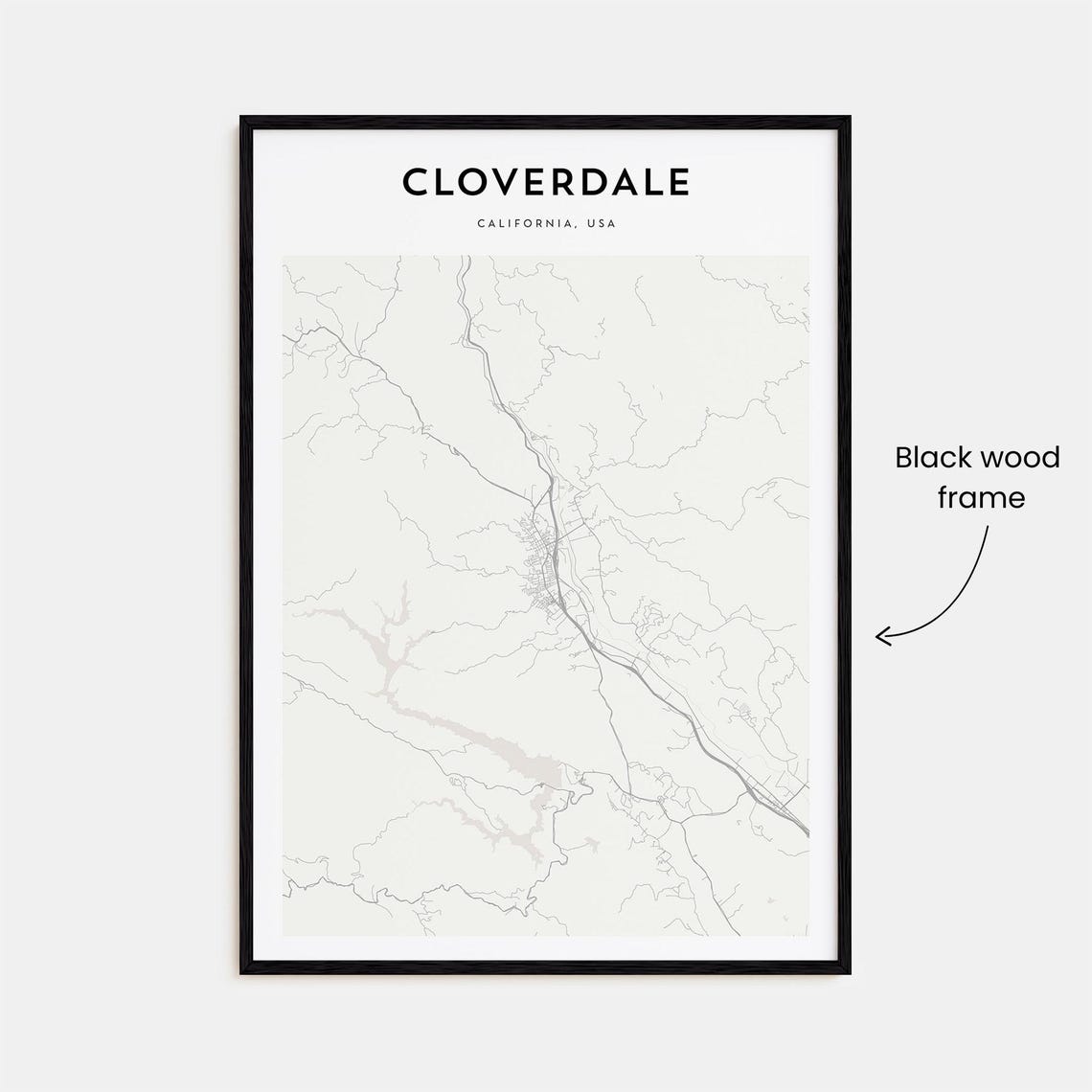 Cloverdale California USA Minimalist Black White City Map Poster - Image 3
