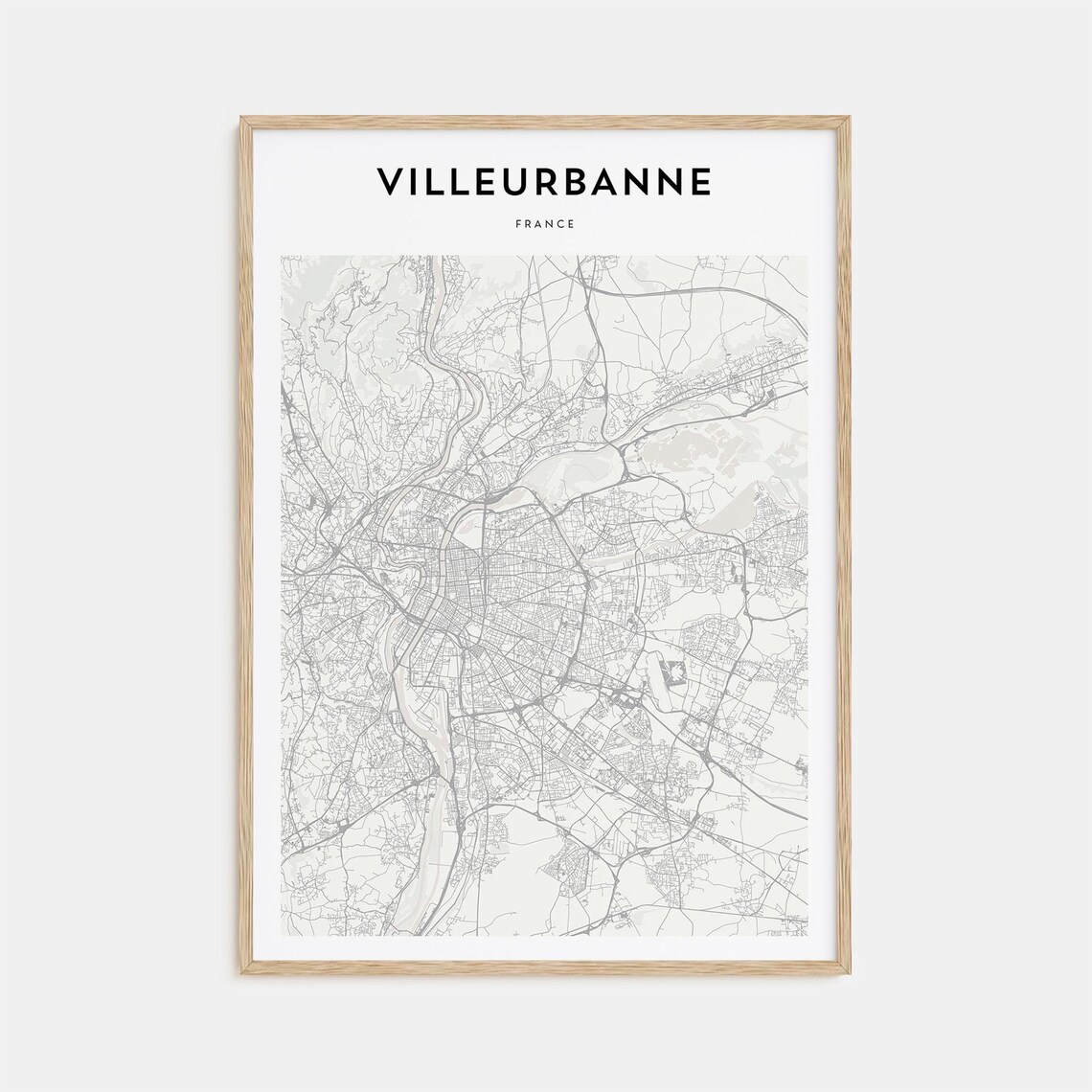 Villeurbanne France Minimalist Black White City Street Map Print