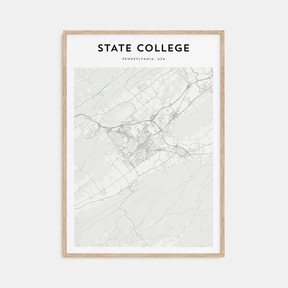 State College Pennsylvania Minimalist City Map Line Art Poster