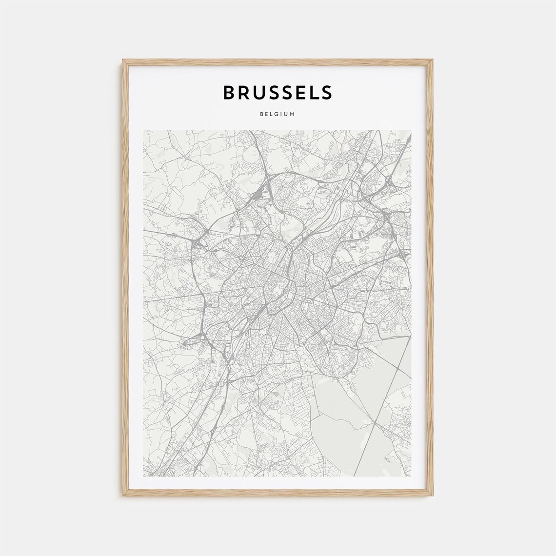 Brussels Belgium Minimalist City Street Map Beige Travel Poster
