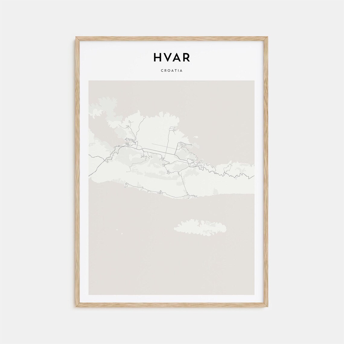 Hvar Croatia Minimalist Street Map Line Art Poster in Soft Grey Tones