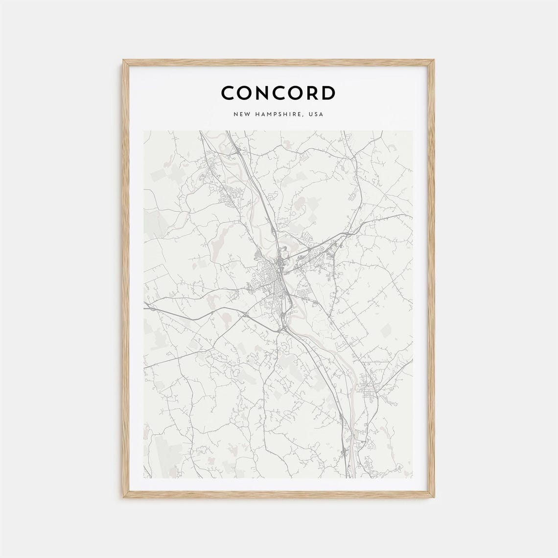 Concord New Hampshire USA Minimal Street Map Black and White Poster