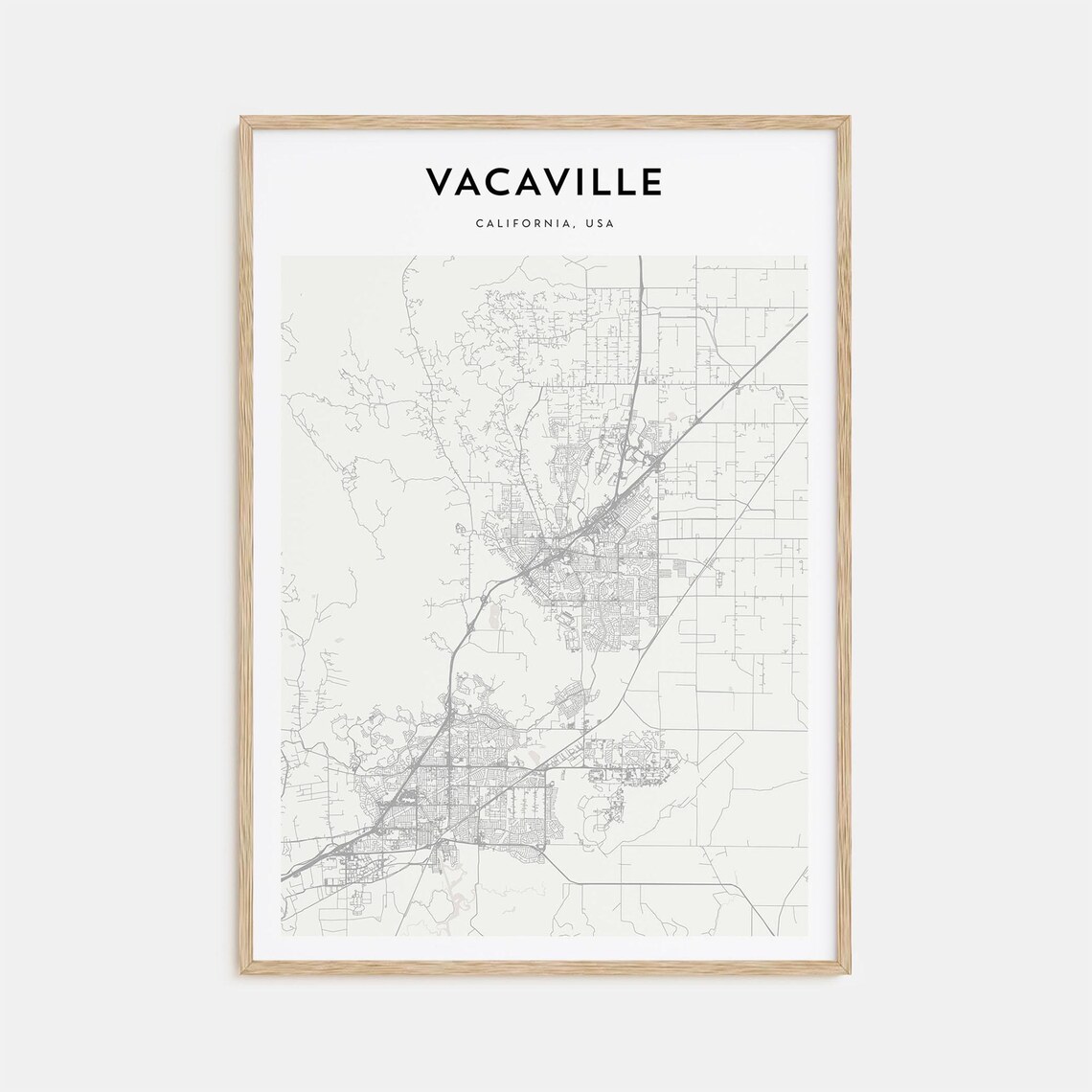 Vacaville California USA Minimal Cream City Map Travel Decor Poster