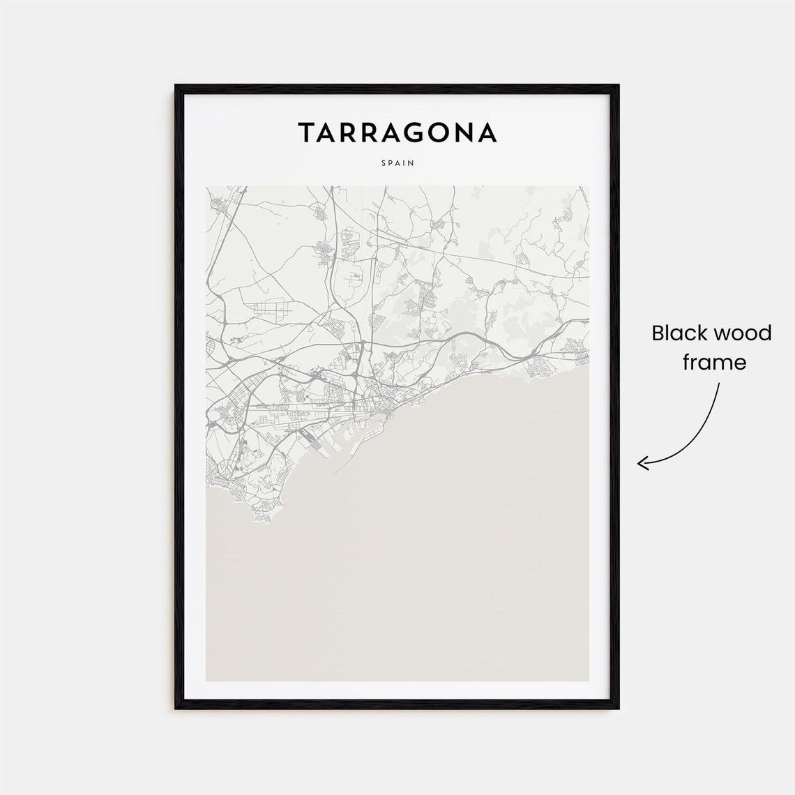 Tarragona Spain Minimalist Black White City Street Map Print - Image 3