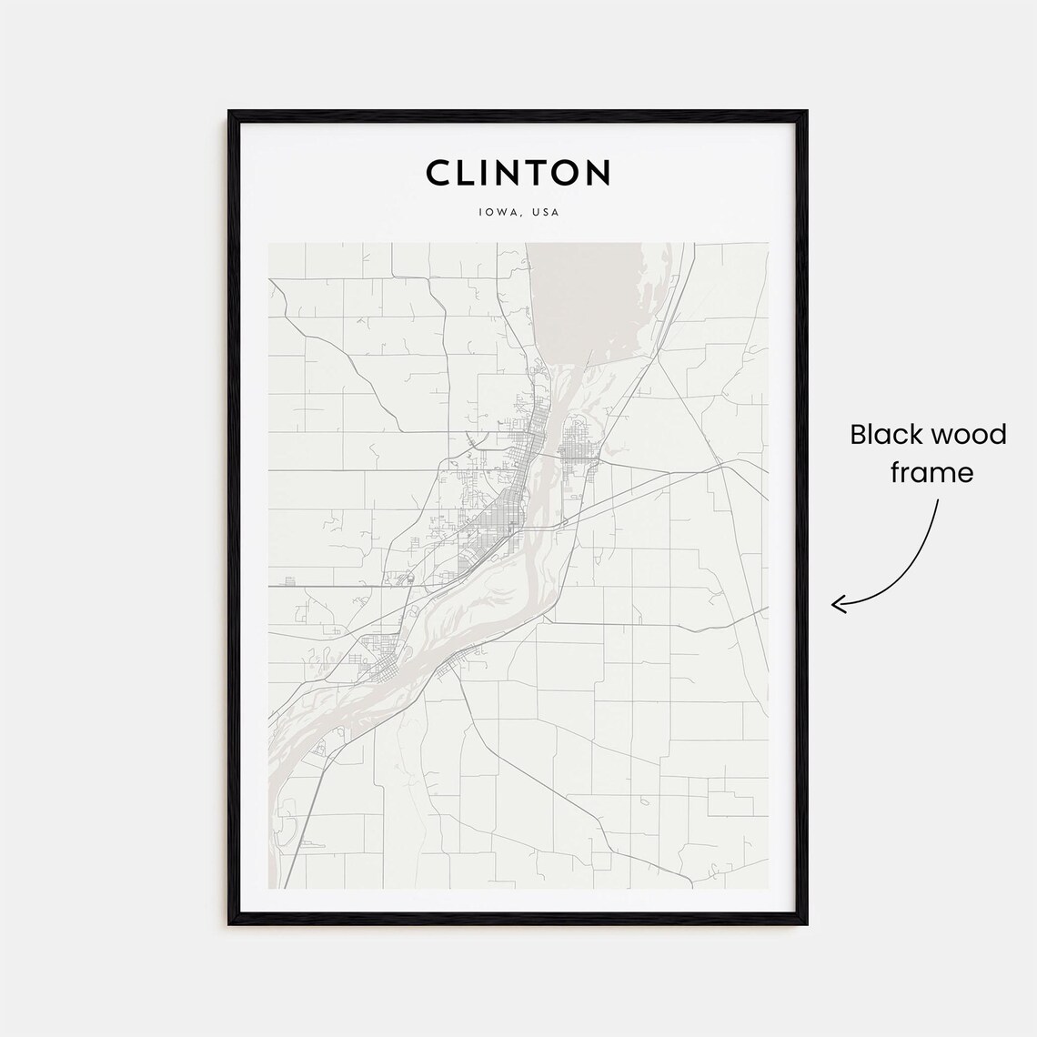 Clinton Iowa Mississippi River Map Minimalist City Travel Poster - Image 3