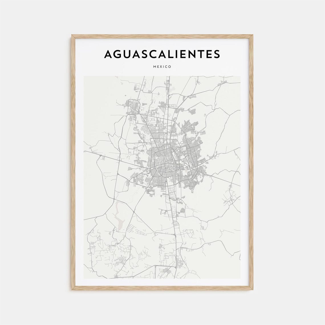 Aguascalientes Mexico Minimalist City Street Map Travel Poster