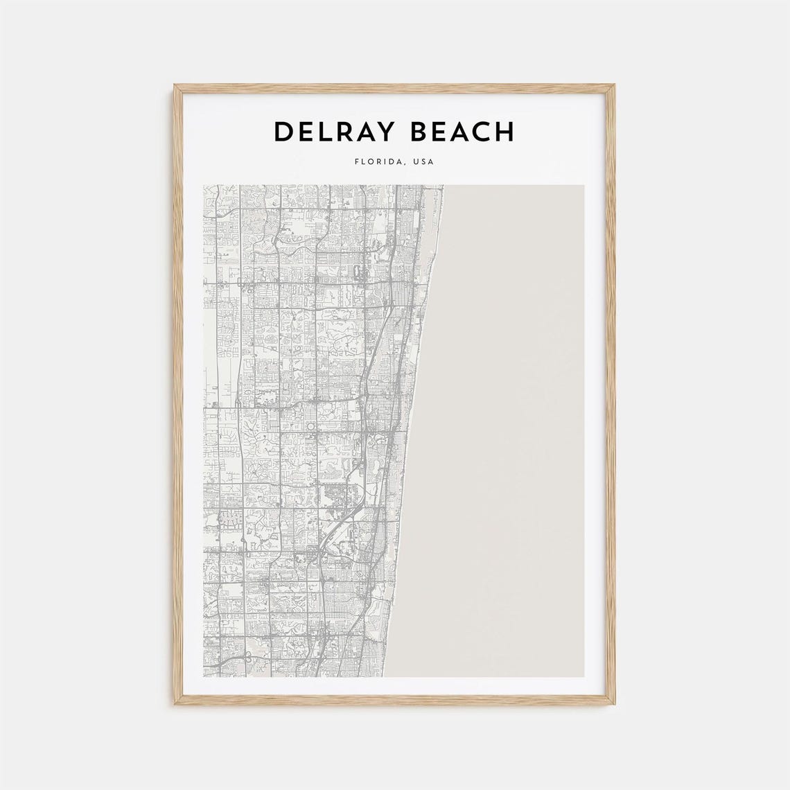 Delray Beach Florida Modern Minimalist City Street Map Travel Poster