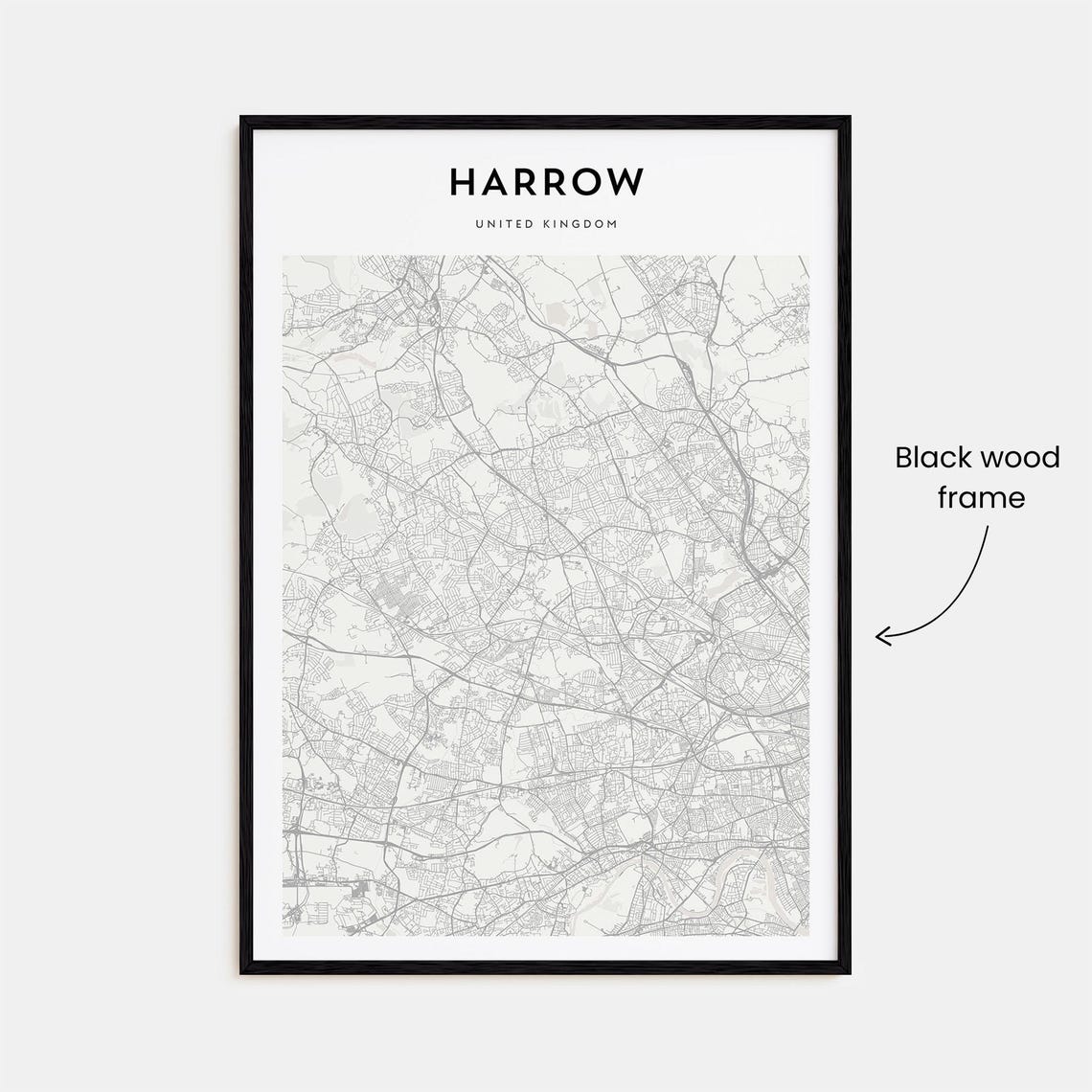Harrow United Kingdom Minimalist City Map Poster with Bold Type - Image 3