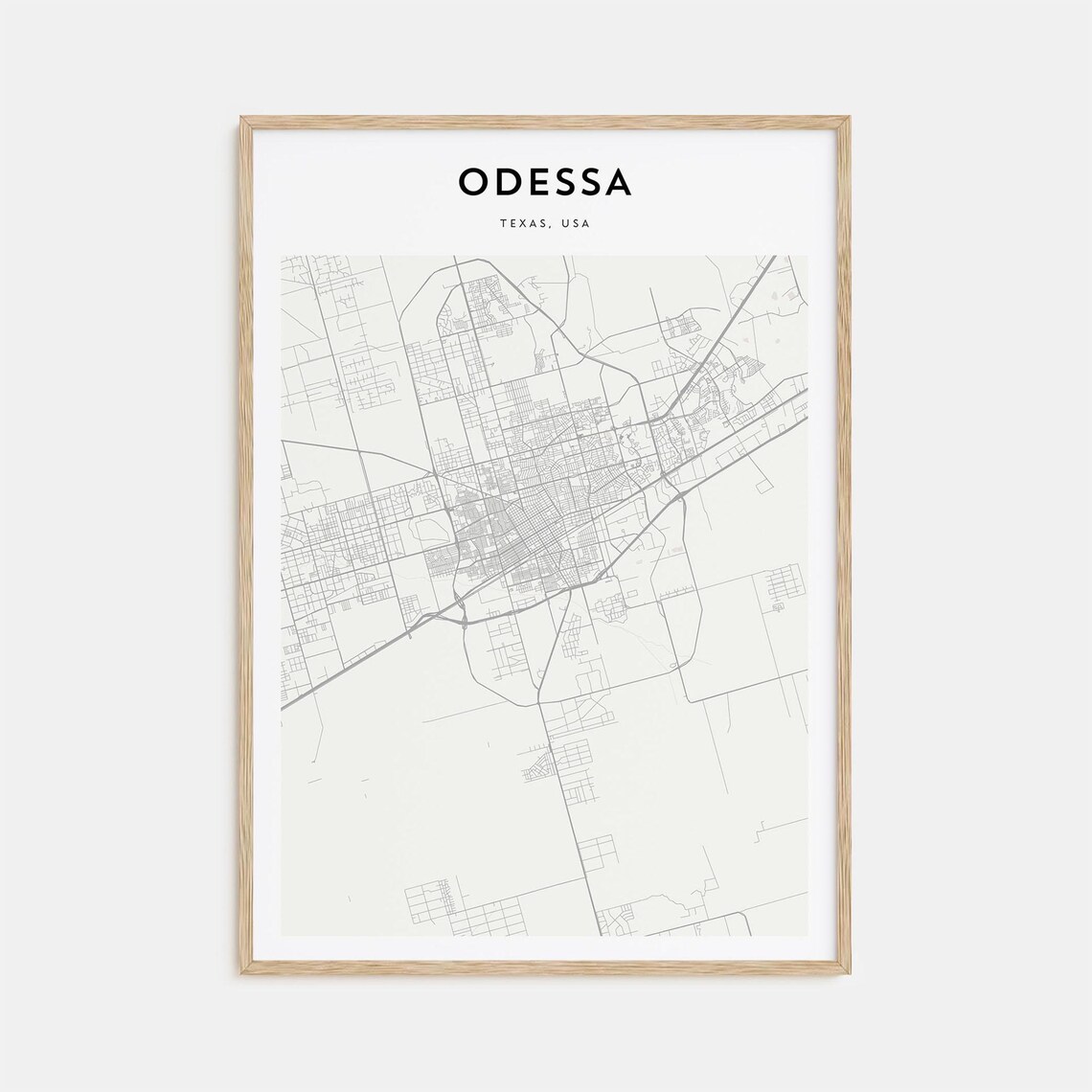 Odessa West Texas Minimalist Street Map City Travel Art Poster