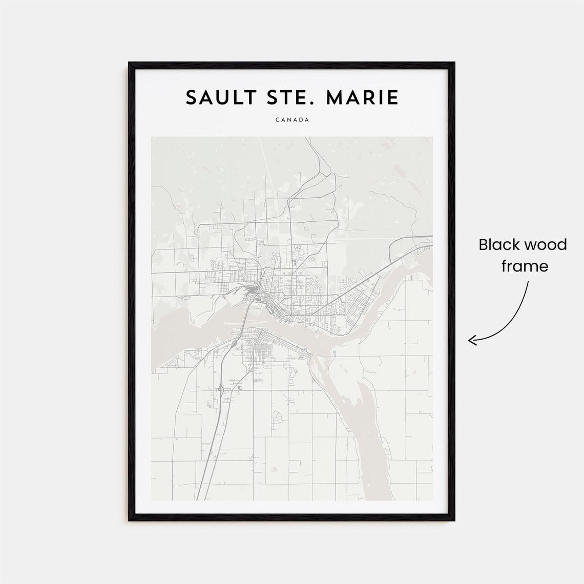 Sault Ste. Marie Canada Minimal City Street Map Black White Art Poster - Image 3