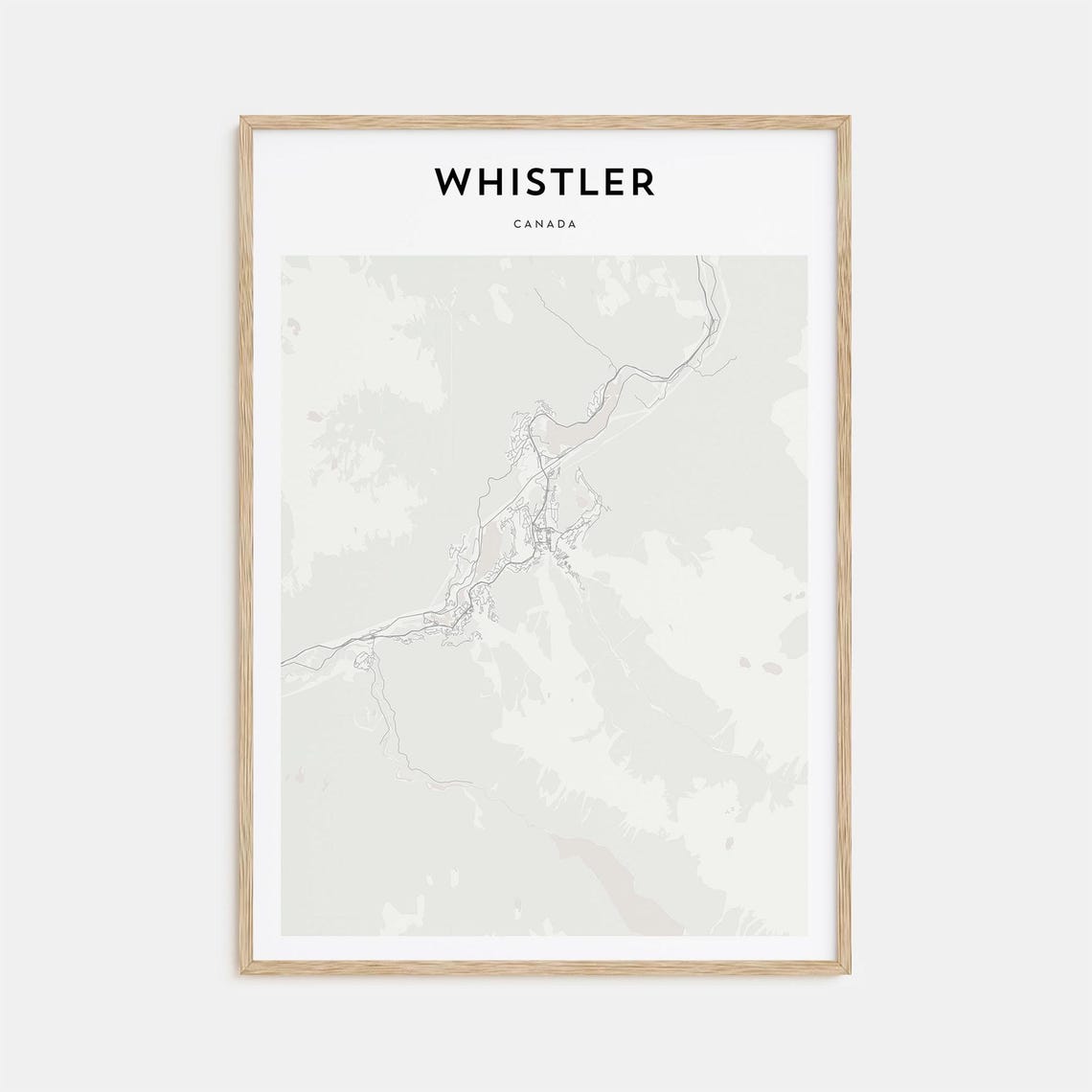 Whistler Canada Minimalist Monochrome Mountain Town Map Poster