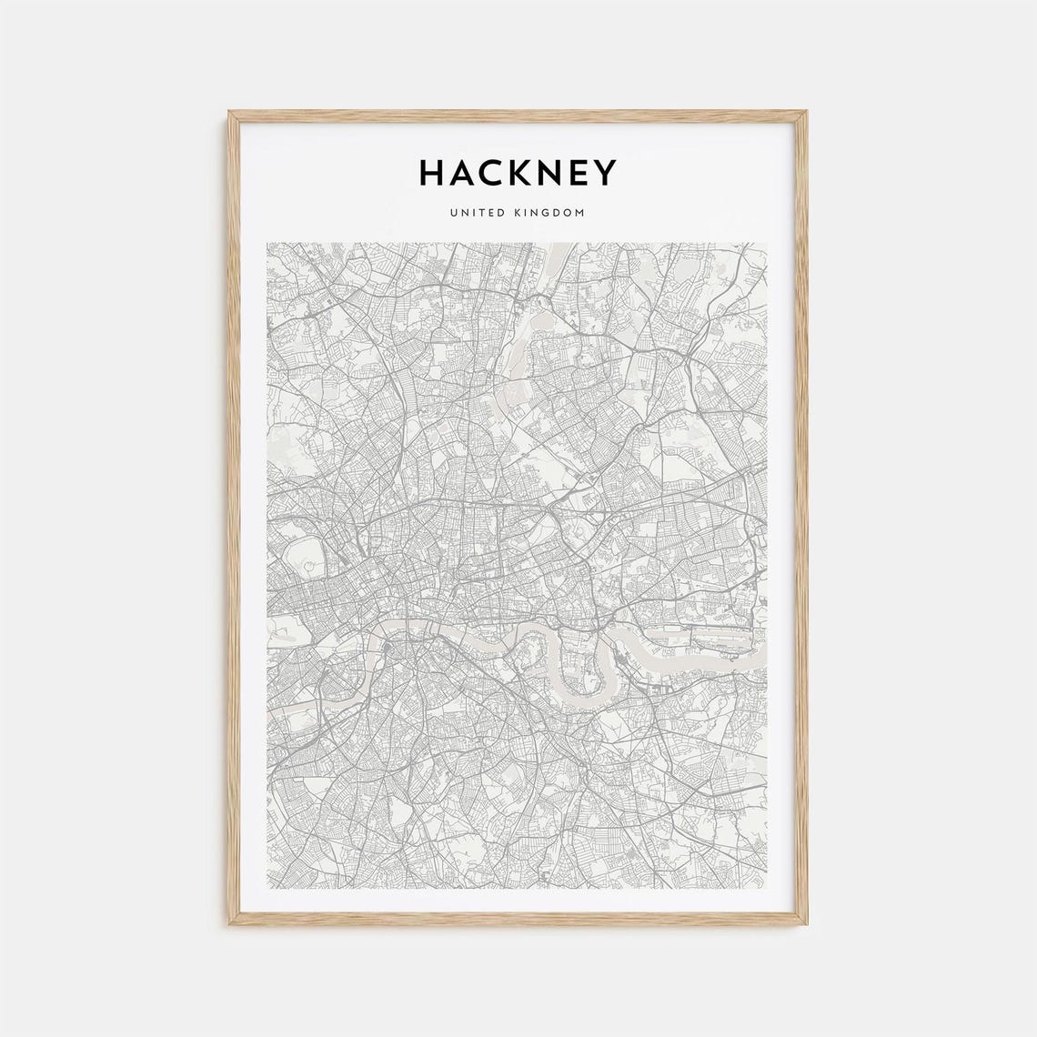 Hackney London Minimalist City Street Map Monochrome Art Poster
