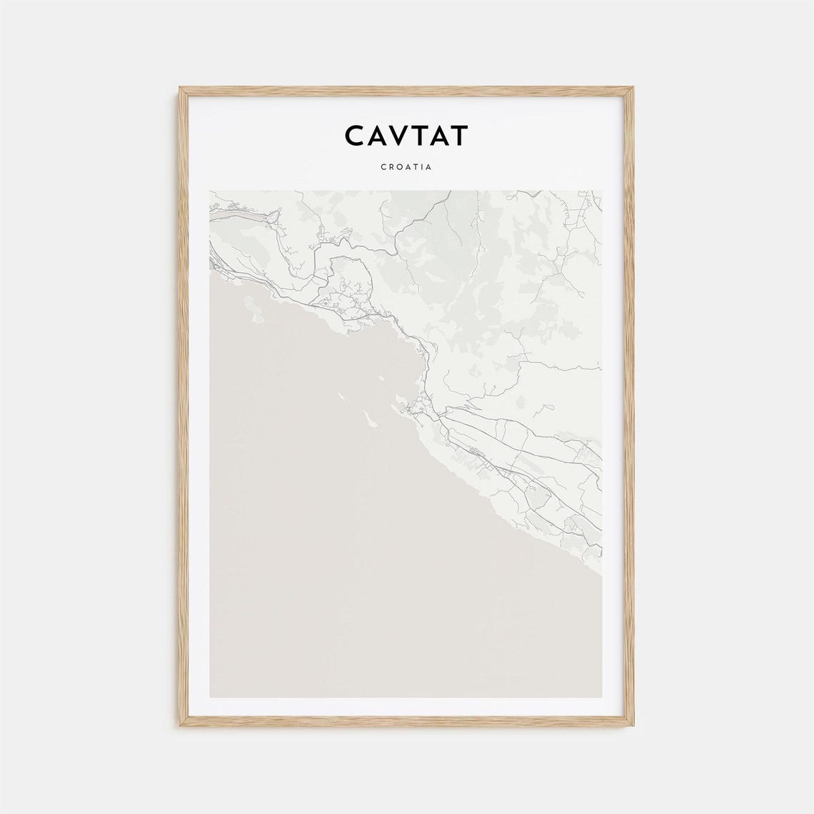 Cavtat Croatia Minimalist Adriatic Coast Street Map Wall Art Decor