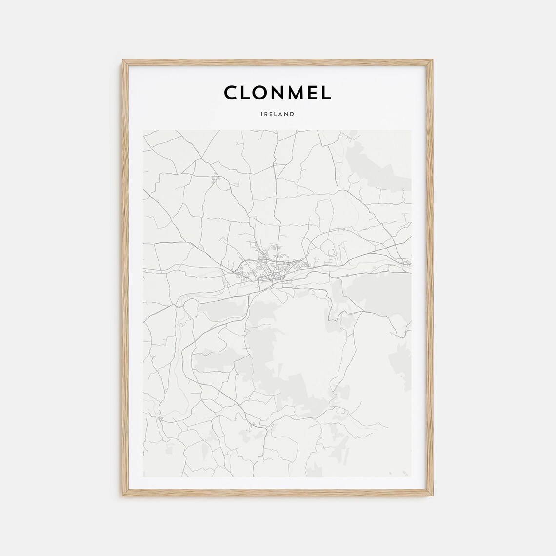 Clonmel Ireland Minimalist Black White City Map Home Decor Poster