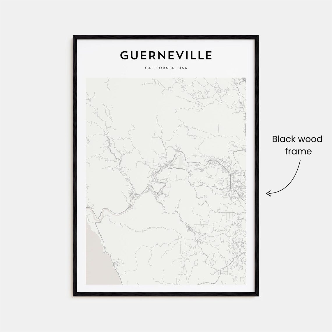 Guerneville California Minimalist Redwoods Town Map Wall Decor Poster - Image 3
