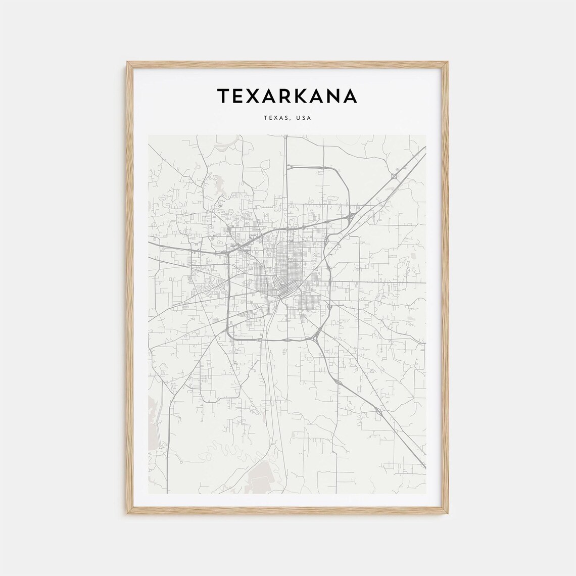 Texarkana Texas USA Minimalist City Street Map Line Art Travel Poster
