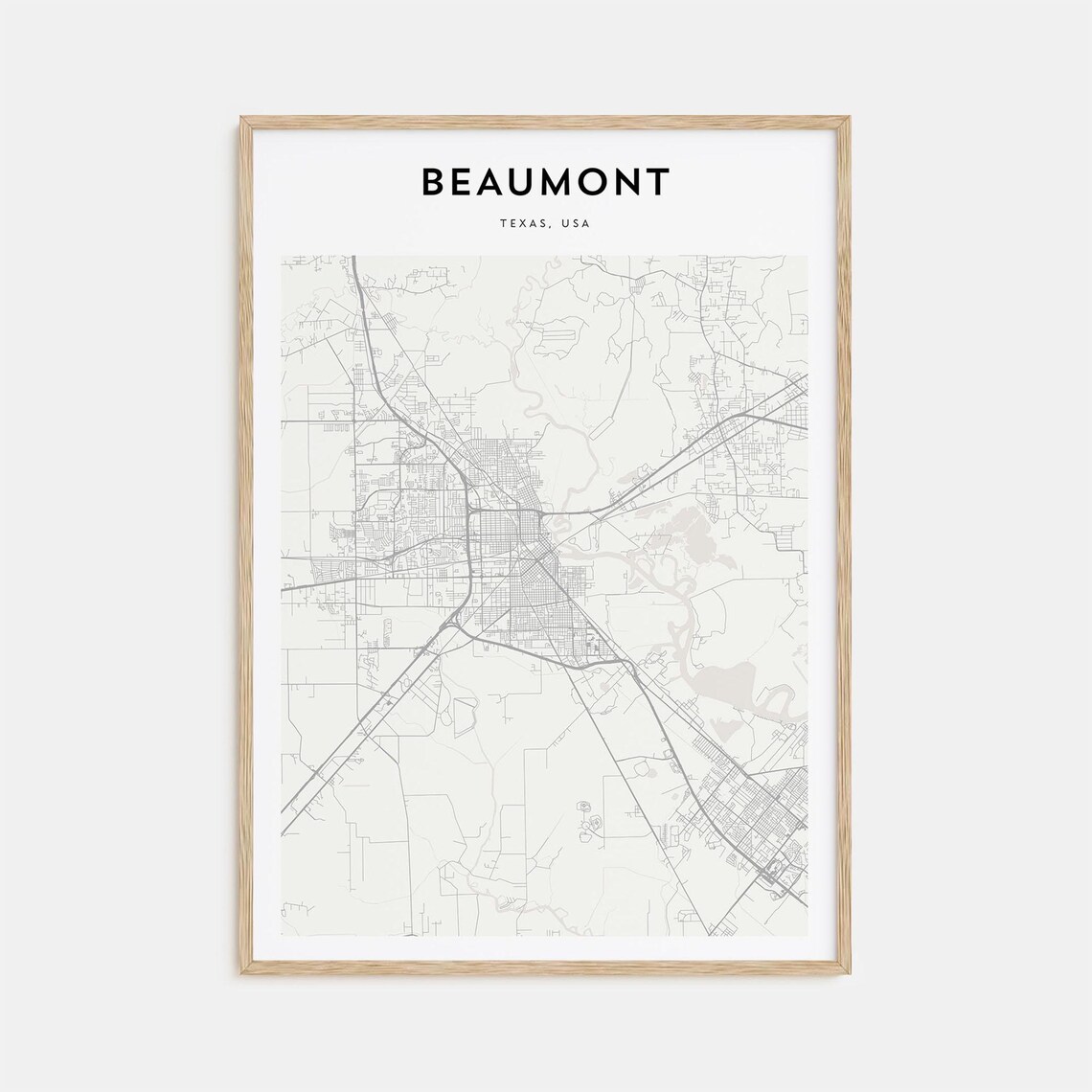 Beaumont, Texas, USA Minimalist City Street Map Fine Line Art Poster
