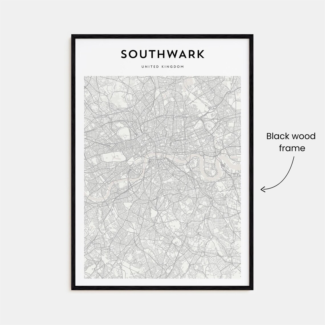 Southwark United Kingdom Minimalist Black White City Street Map Print - Image 3