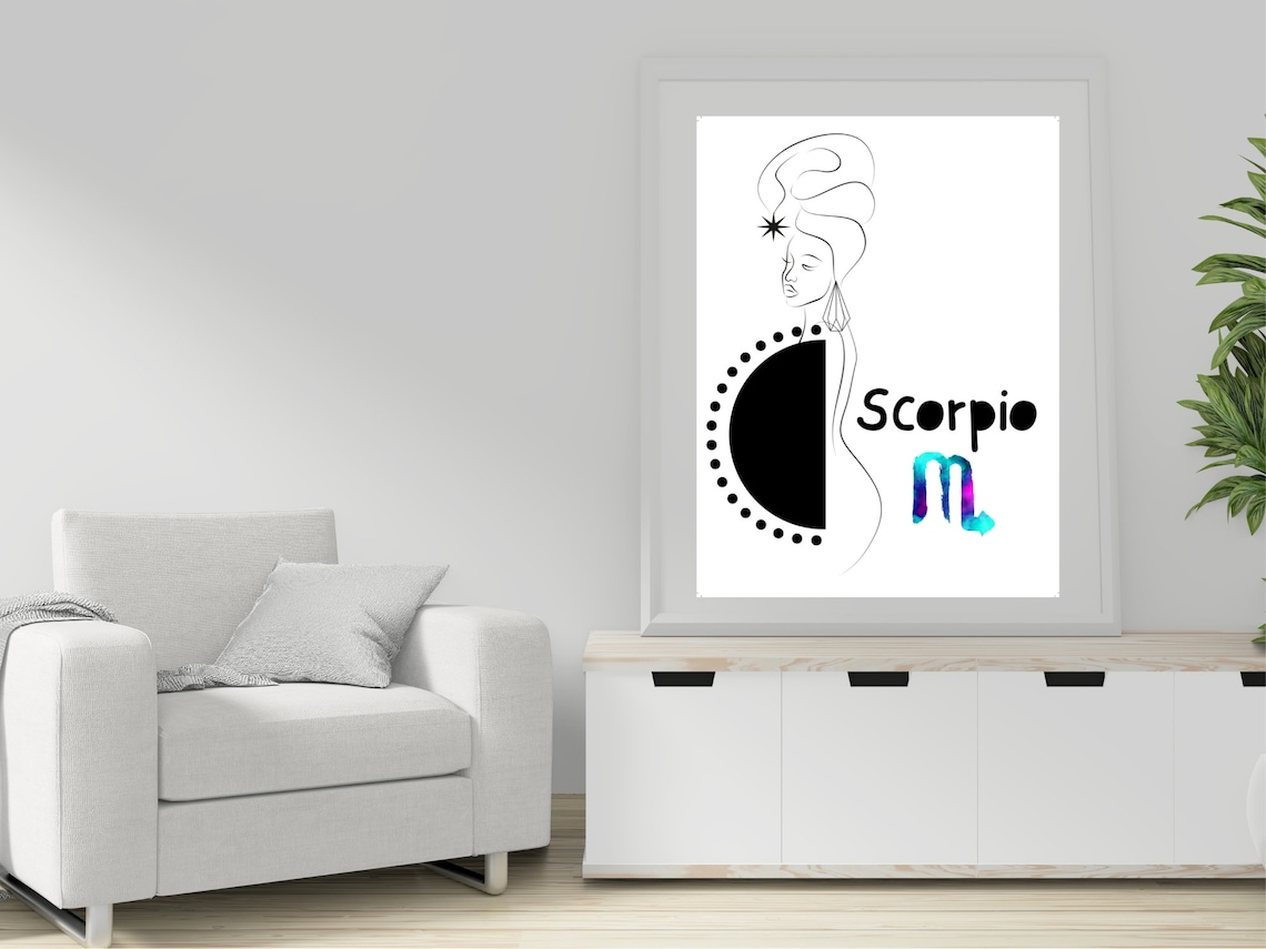 Scorpio Zodiac Line Art Woman Watercolor Glyph Star Sign Poster - Image 3