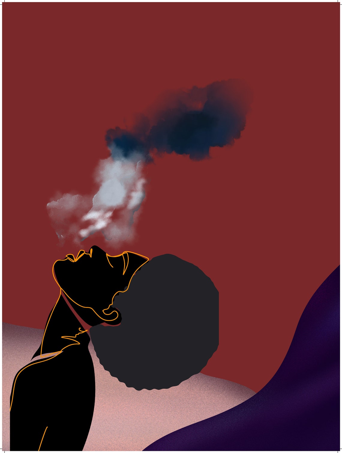 Afro Silhouette Woman Rust Red Abstract Smoke Modern Art Poster - Image 4