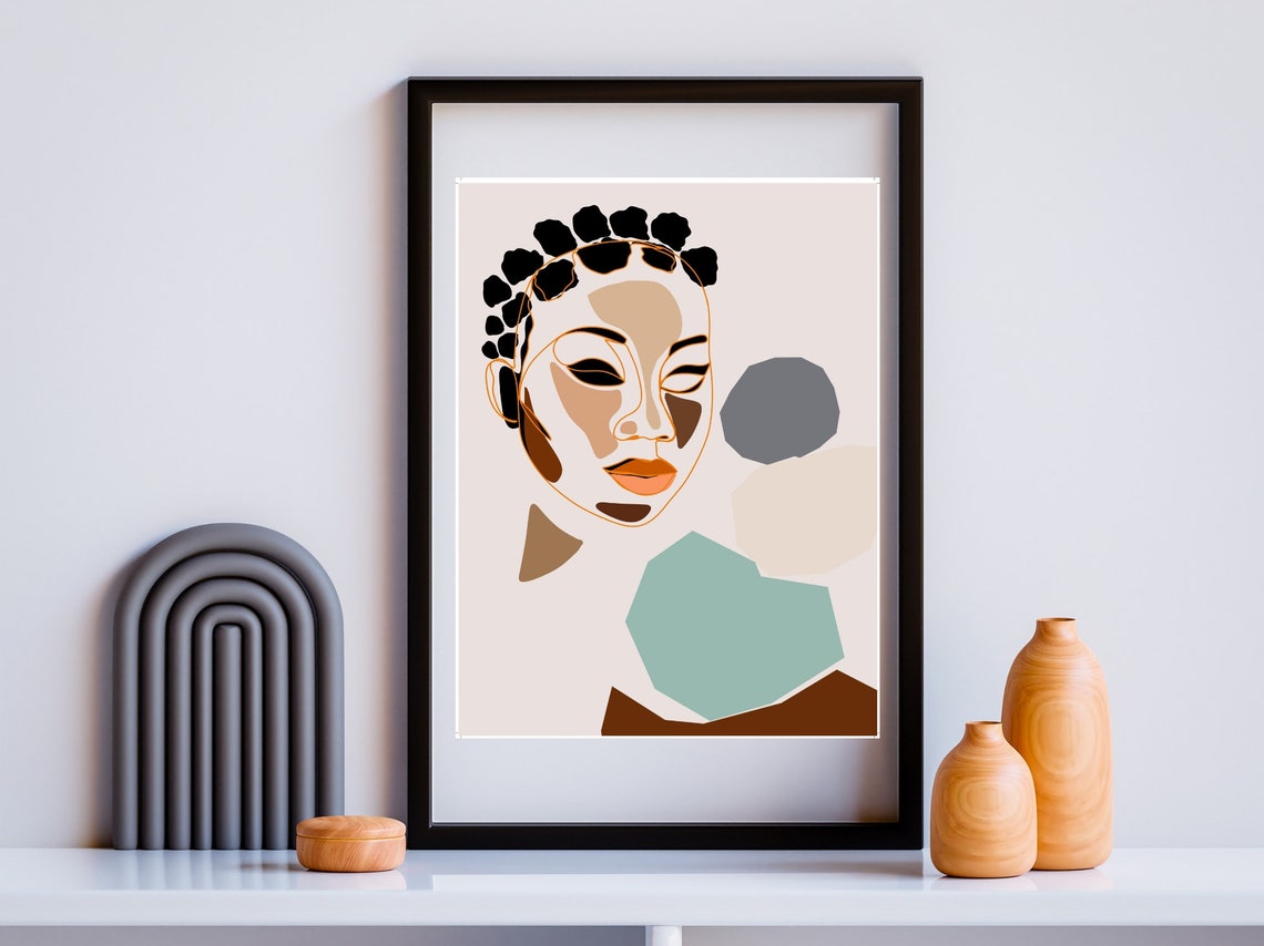 Bantu Knots Abstract Line Face Geometric Modern Minimalist Art Print