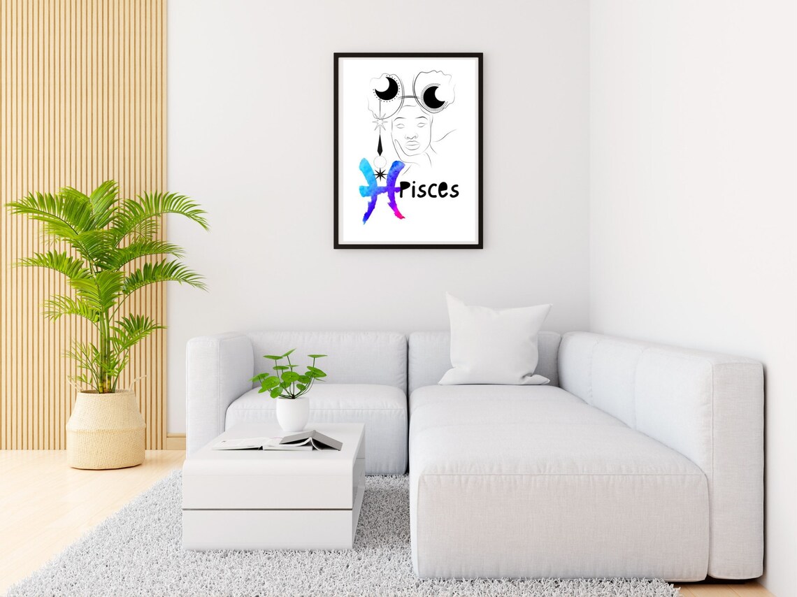 Pisces Zodiac Line Art Woman Watercolor Fish Glyph Star Sign Poster - Image 4