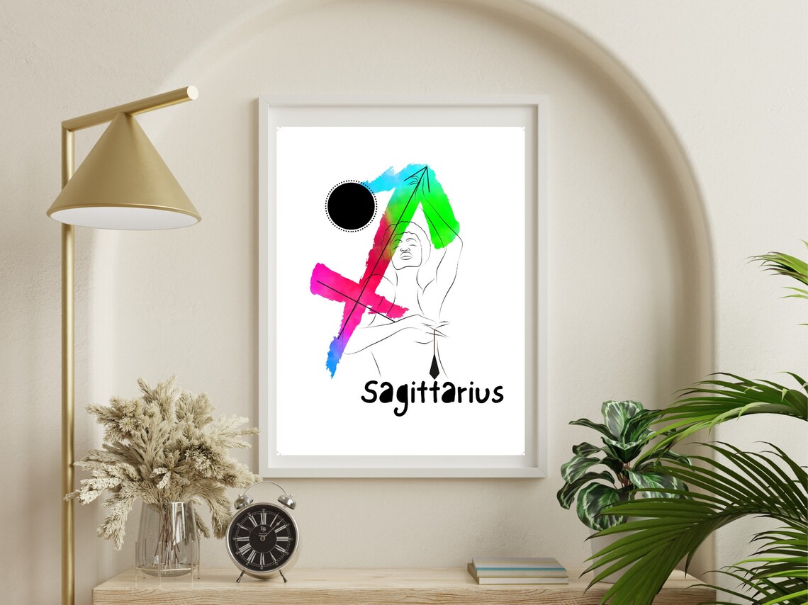 Sagittarius Zodiac Line Art Woman Watercolor Arrow Star Sign Poster - Image 4