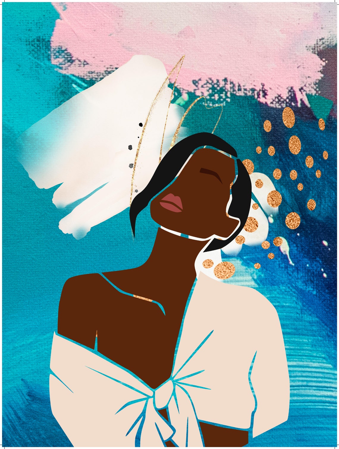 Blue Serenity Art Art Black Wall Art Urban Art Abstract Black Girl Instant Wall Art - Image 3