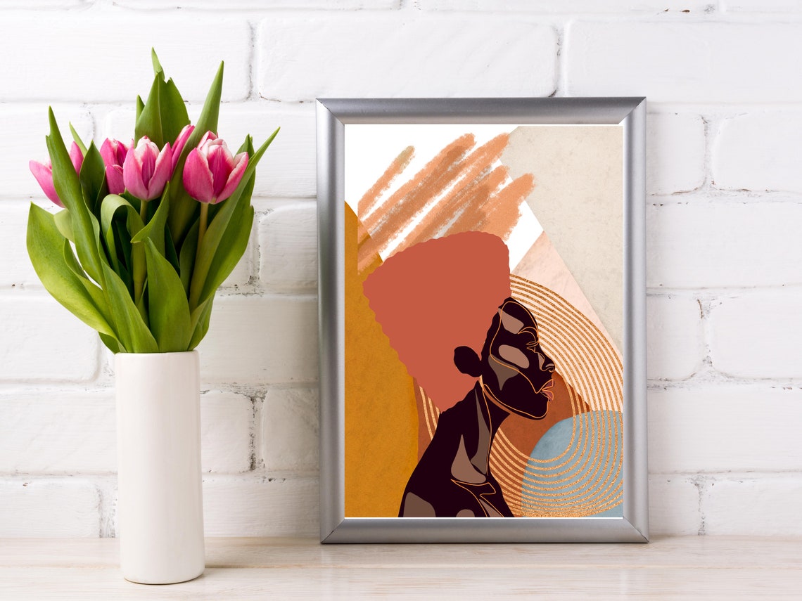 Queen Profile Woman Rust Afro Abstract Gold Circles Art Poster - Image 4