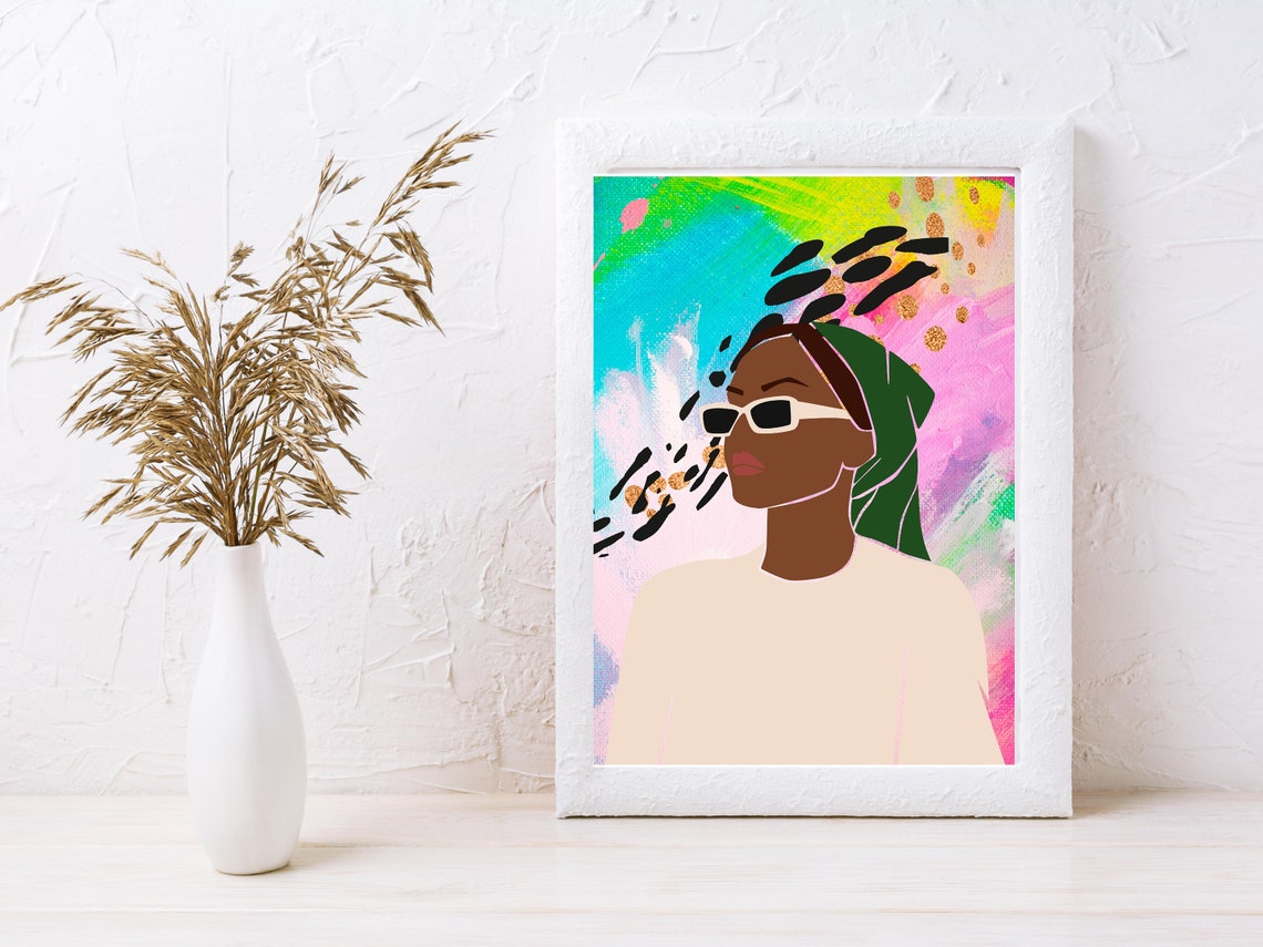Colorful Abstract Woman Sunglasses Headwrap Modern Art Print