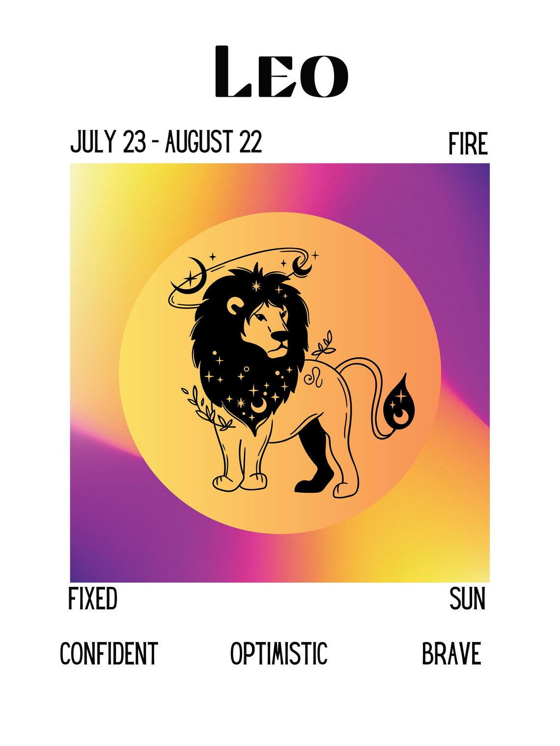 Leo Zodiac Sign Traits Dates Gradient Lion Circle Art Poster - Image 4