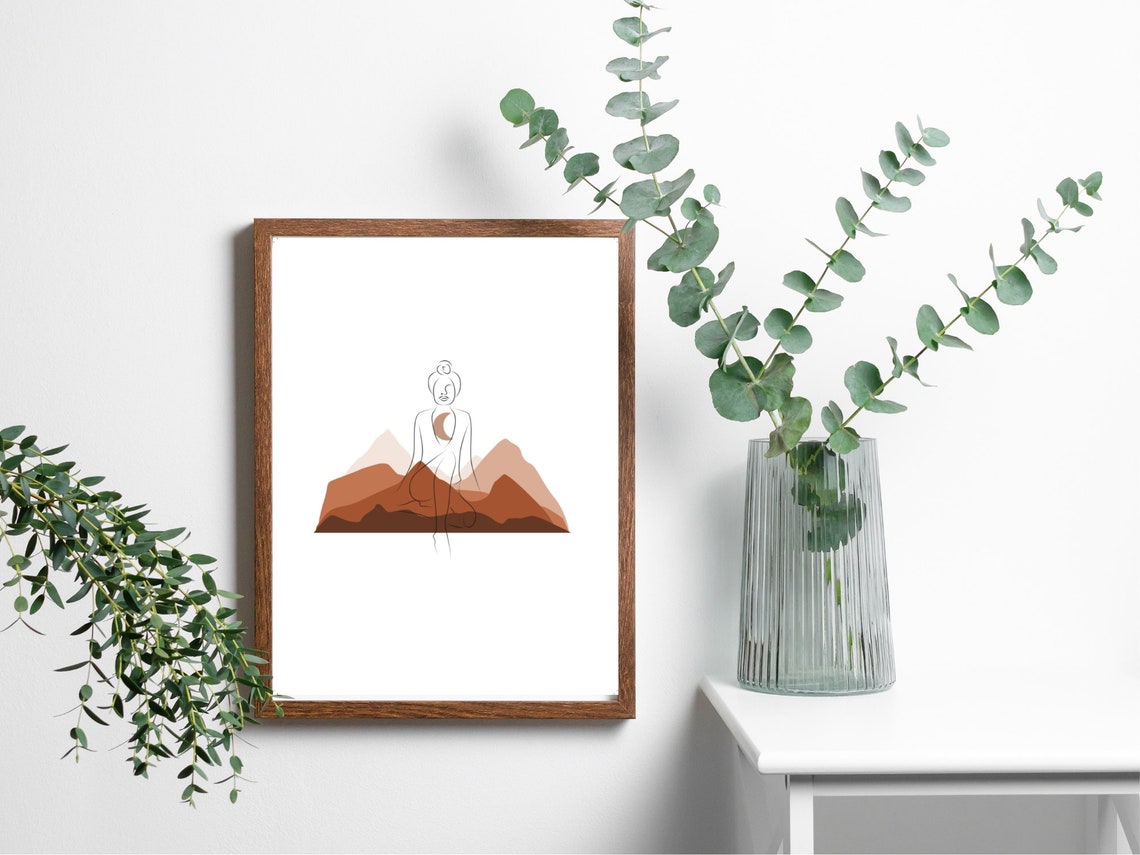Minimalist Woman Line Art Terracotta Mountains Modern Boho Poster - Image 4