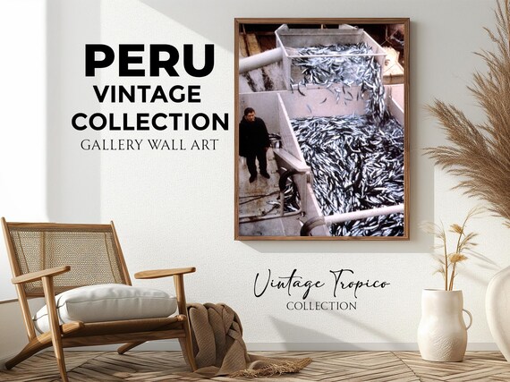 Peru Vintage Wall Art Industrial Fishing Scene Photography Print Maritime Heritage Ocean Harvest Rustic Nautical Decor For Home Office