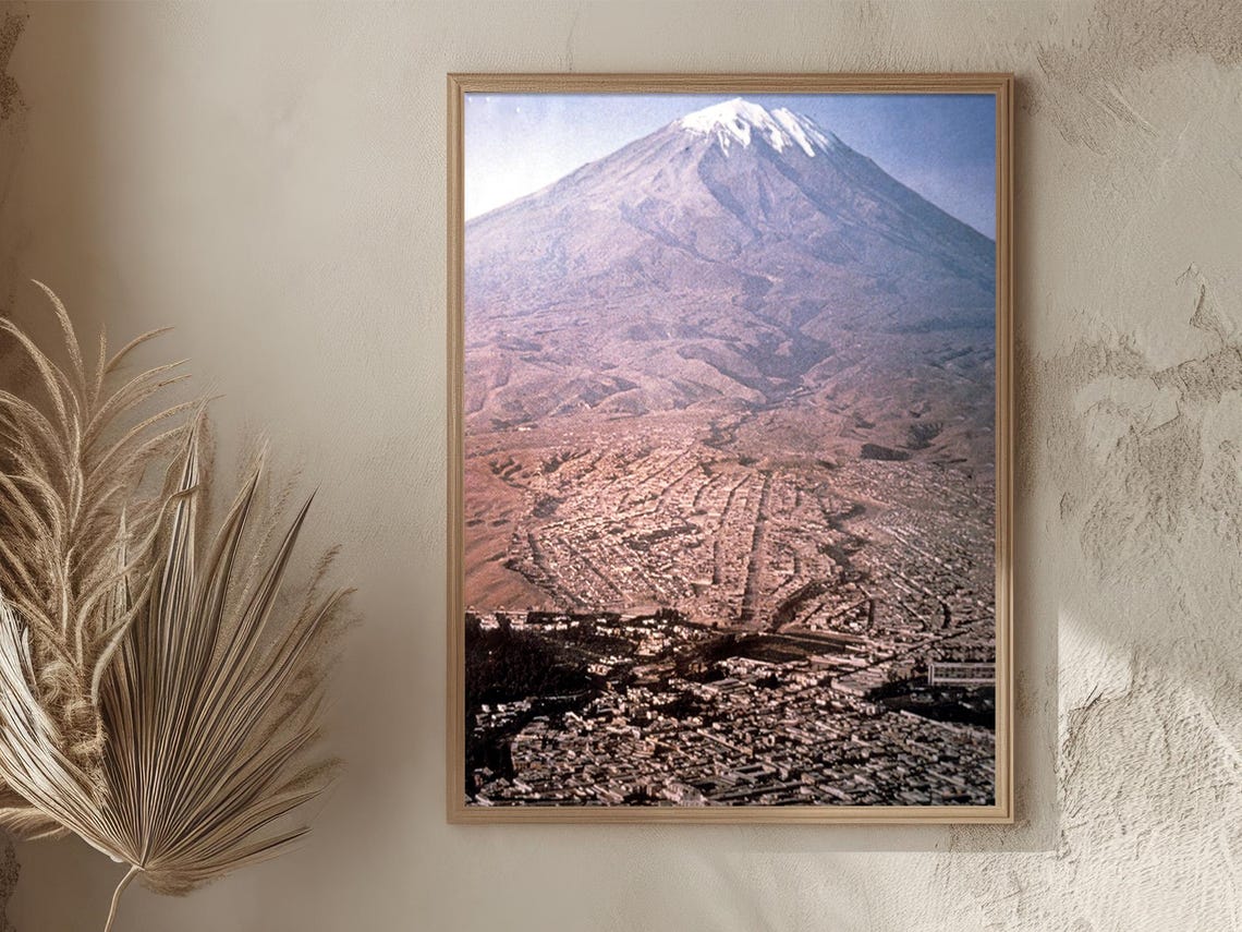 Peru Arequipa City Misti Volcano Snow Capped View Vintage Poster