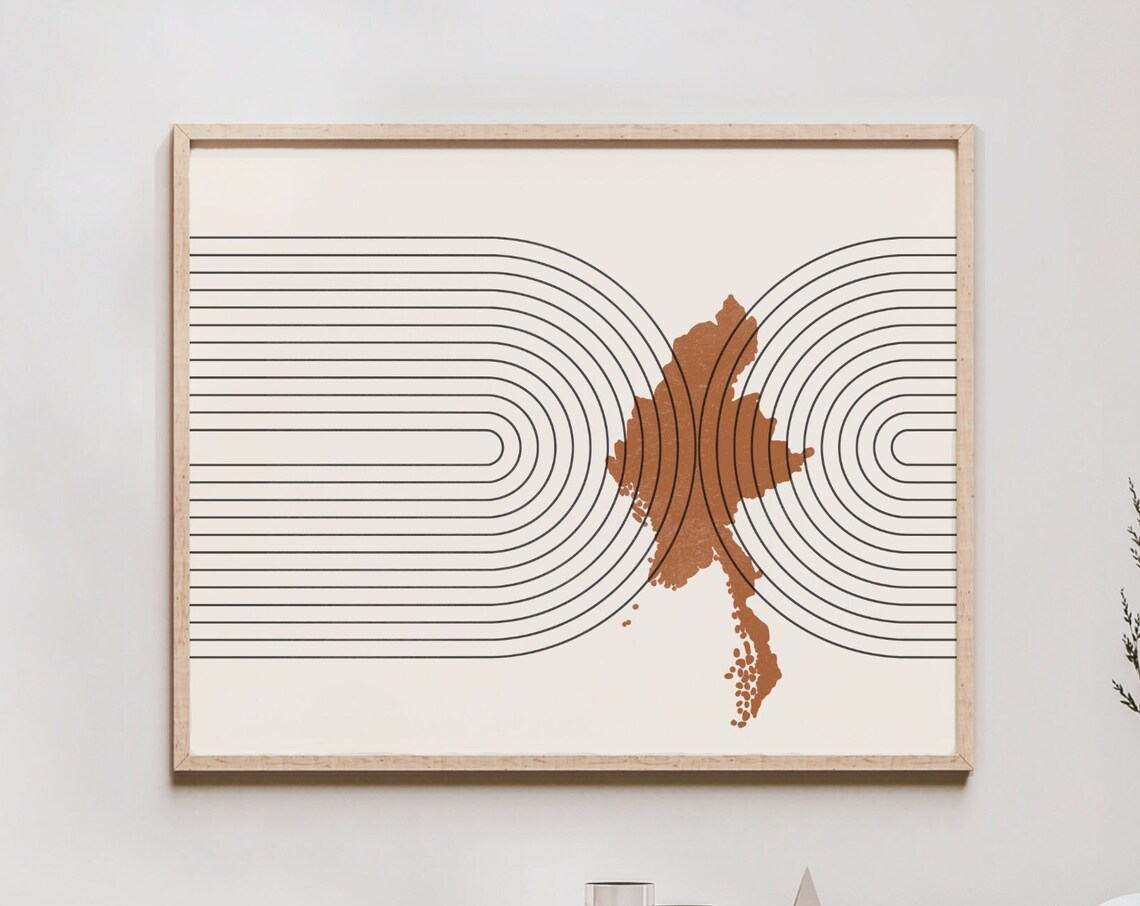Myanmar Mid-Century Map, Retro Travel Poster