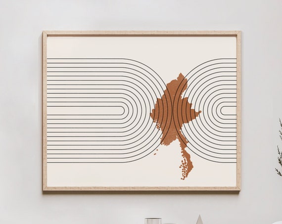 Myanmar Mid-Century Map, Retro Travel Poster