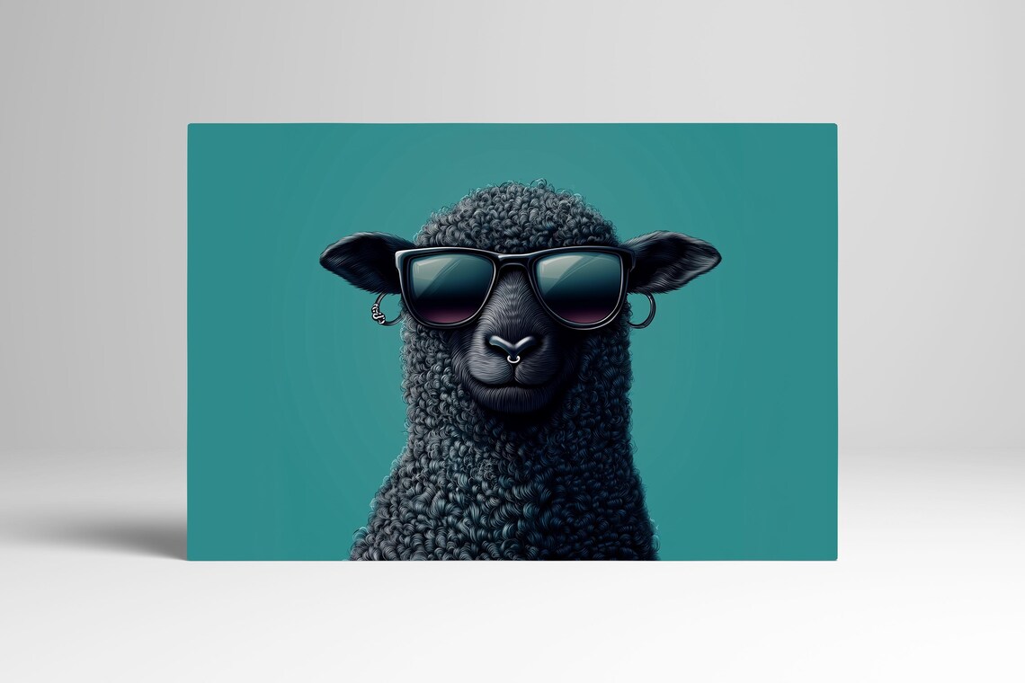 Cool Black Sheep With Sunglasses, Art Print - Image 3