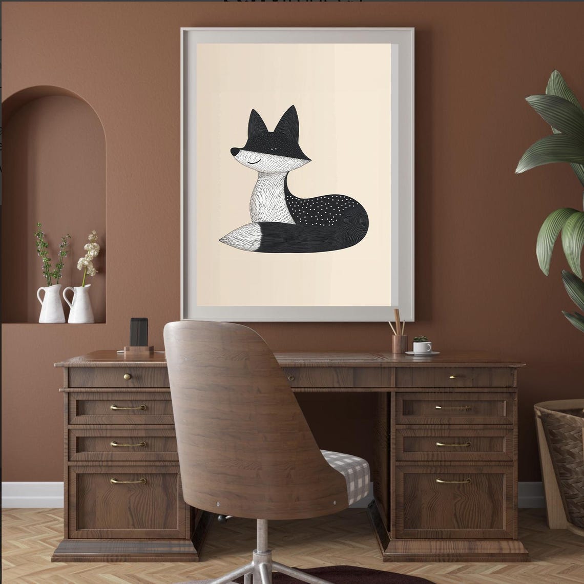 Monochrome Scandinavian Fox Art Print Minimalist Nordic Animal Illustration - Image 2