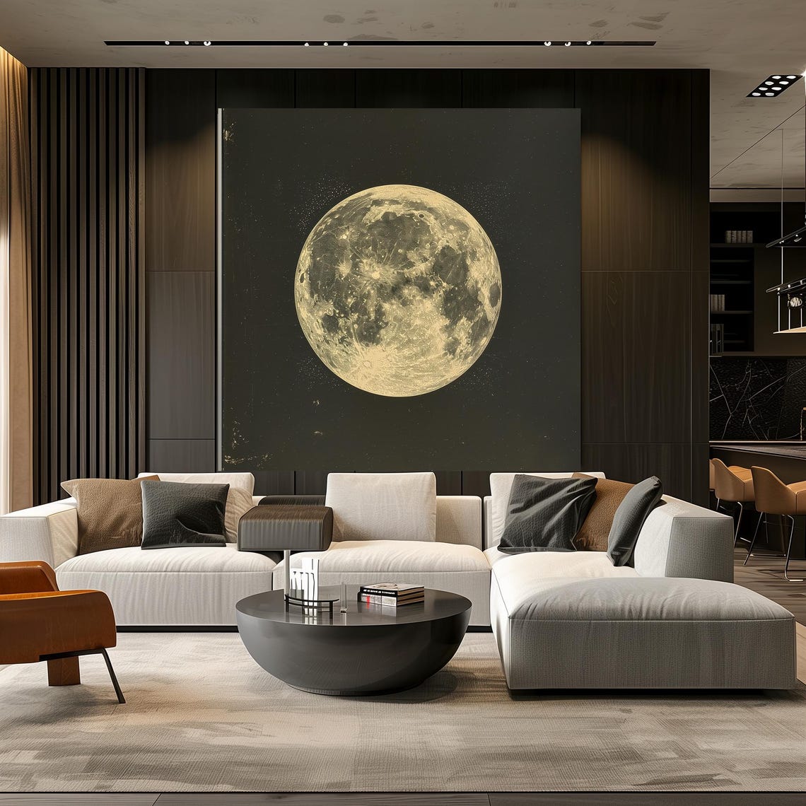 Vintage Full Moon Illustration Against a Starry Black Sky Poster - Image 3