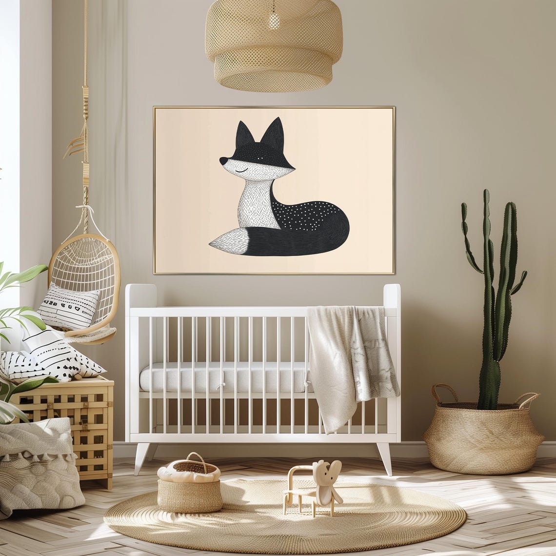 Monochrome Scandinavian Fox Art Print Minimalist Nordic Animal Illustration - Image 3