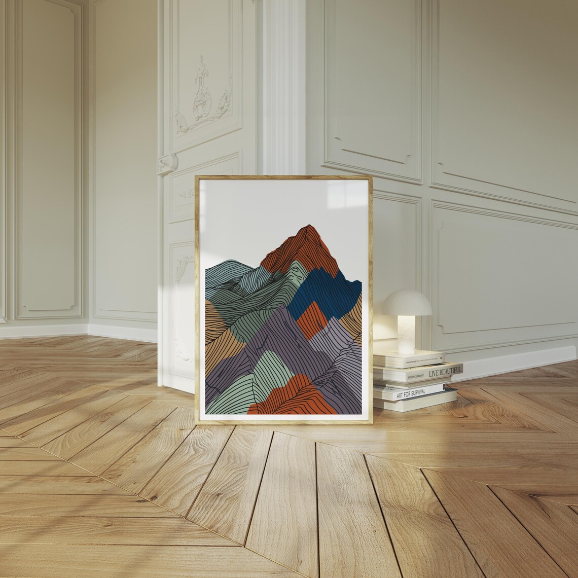 Abstract Colorful Striped Mountain Line Art Modern Landscape Poster - Image 2
