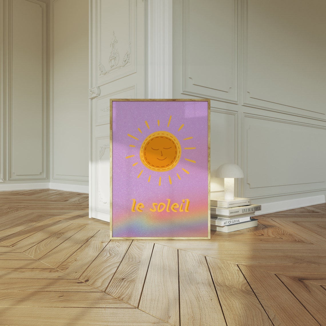 Le Soleil Smiling Sun Face Purple Boho French Typography Wall Poster - Image 2