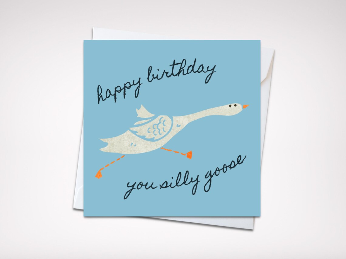 Happy Birthday You Silly Goose Flying Goose Blue Card Wall Print - Image 2