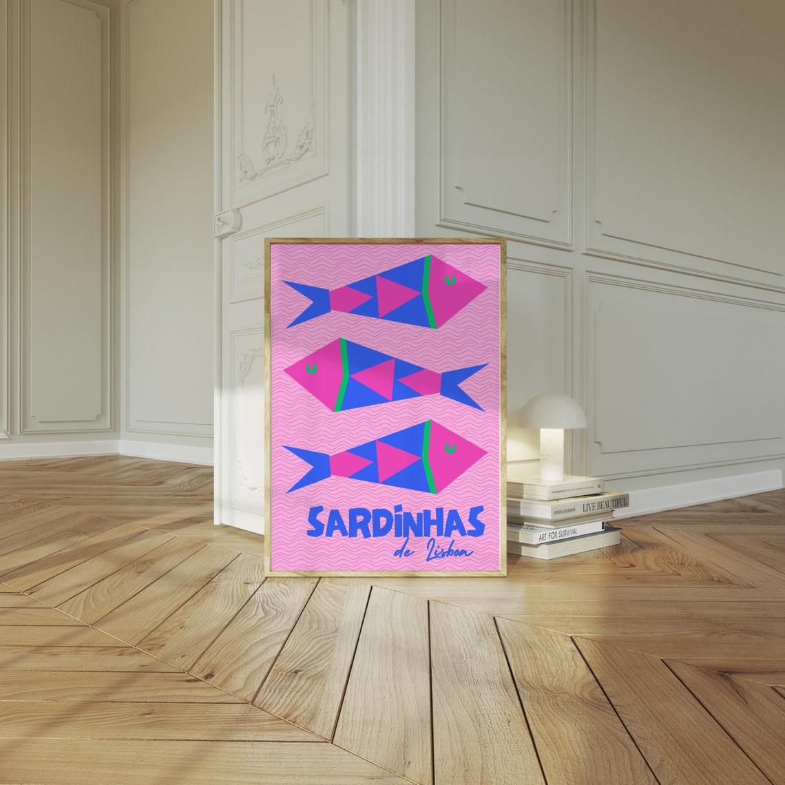 Sardinhas de Lisboa Geometric Red Fish Retro Food Kitchen Poster - Image 2
