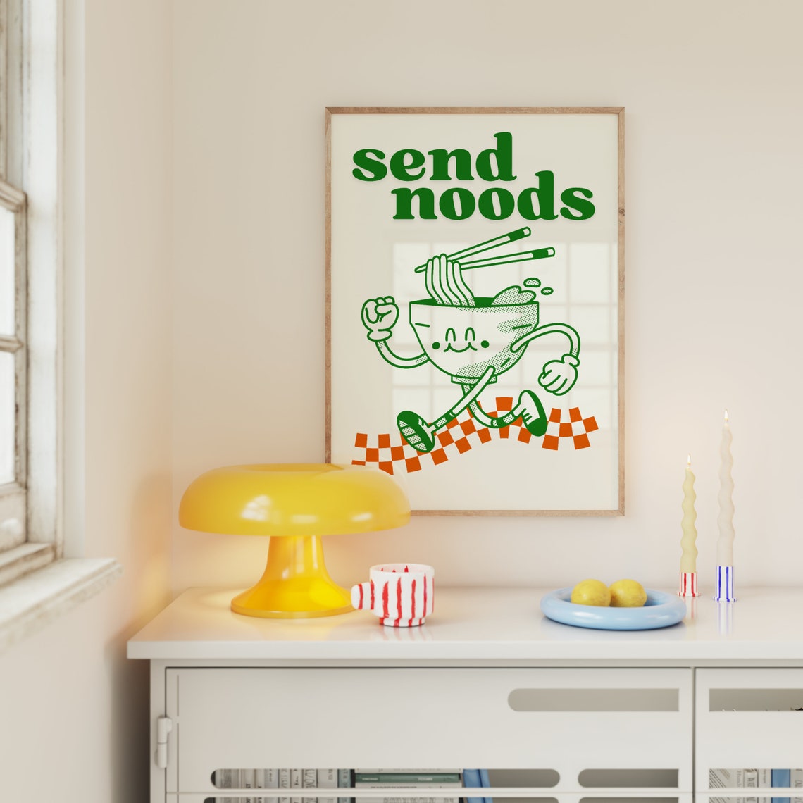 Send Noods Running Ramen Bowl Green Retro Kitchen Decor Poster - Image 2