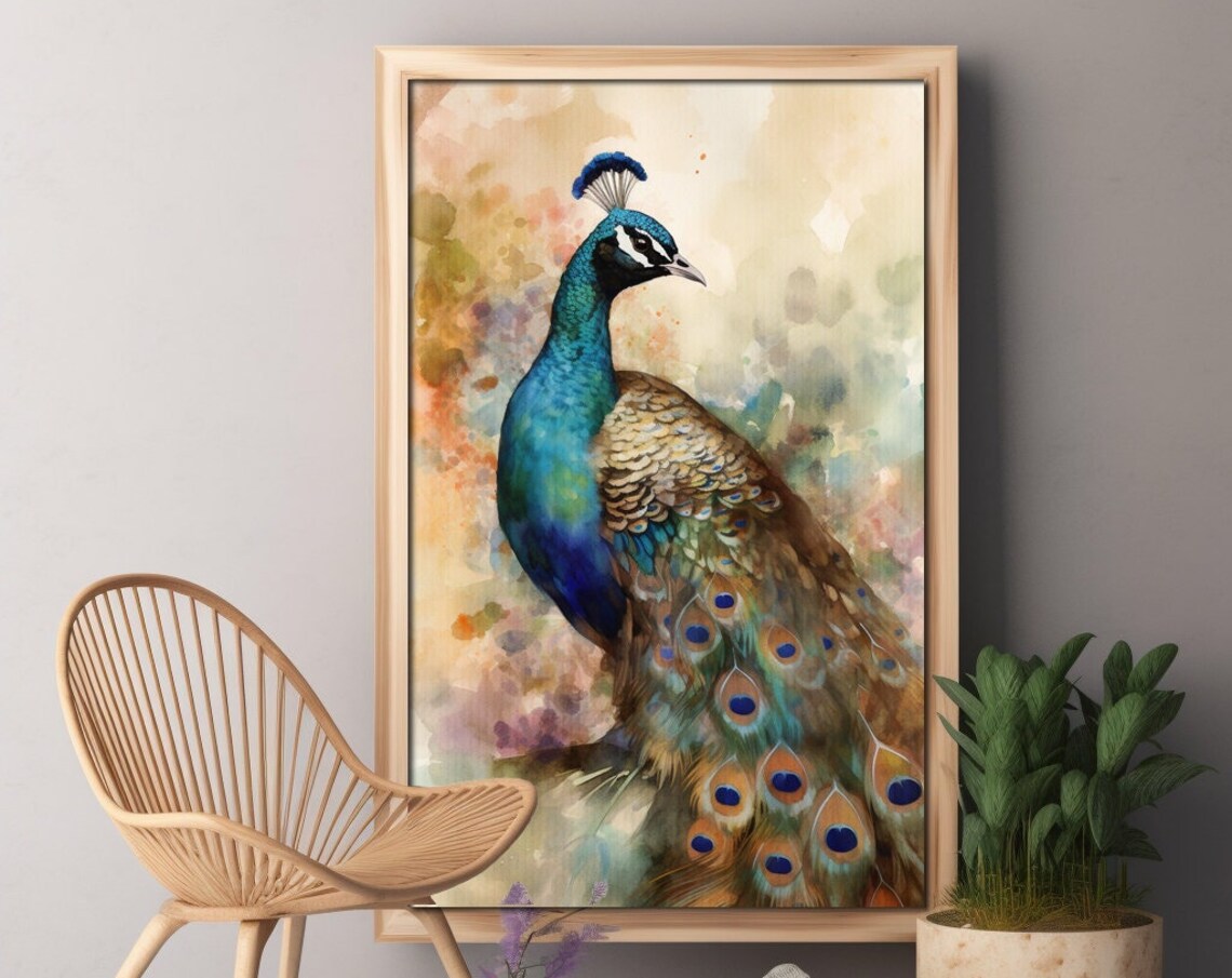 Peacock Watercolor Art Print, Country Kitchen Decor