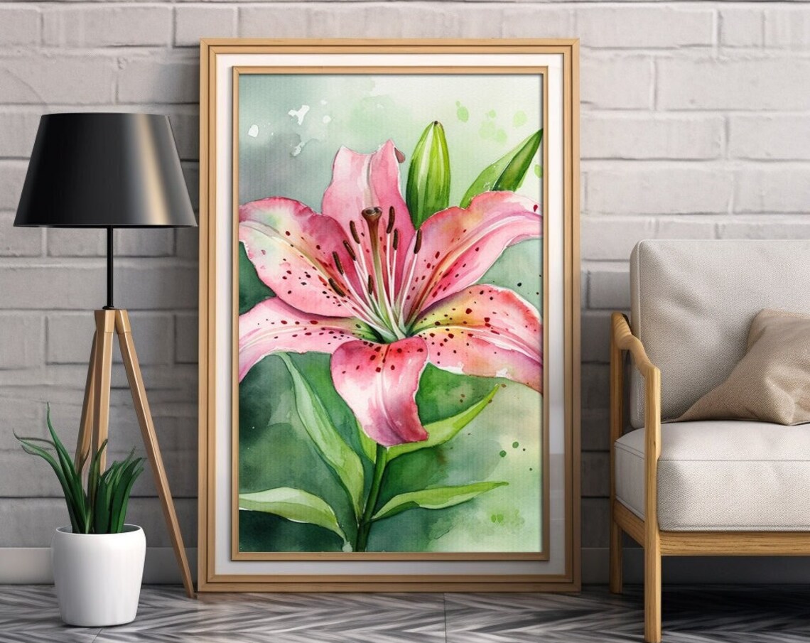Pink Stargazer Lily Watercolor Botanical Floral Painting Poster